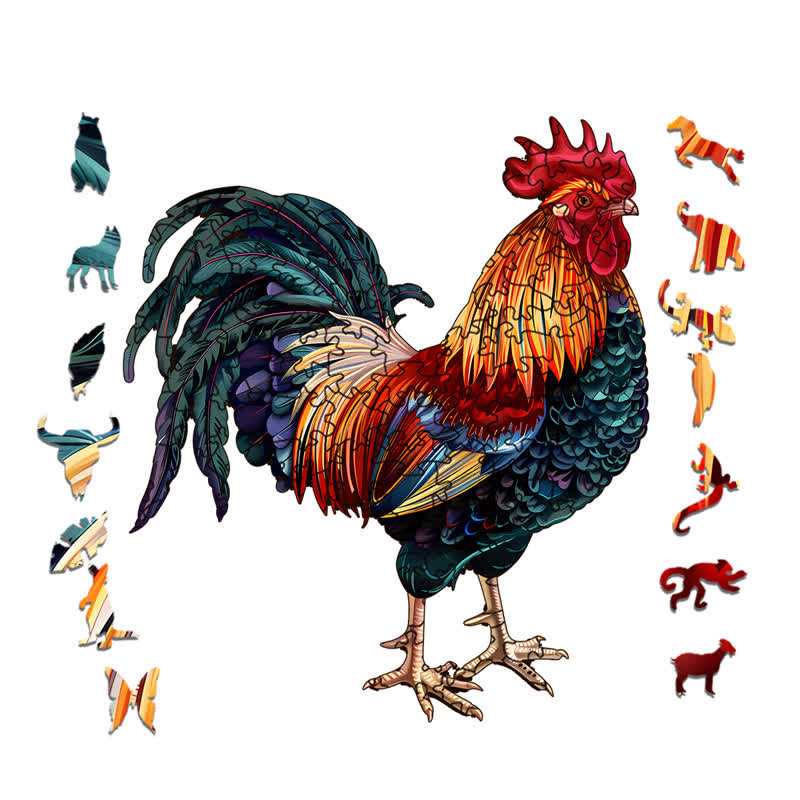 Rooster Hen - Wooden Jigsaw Puzzle
