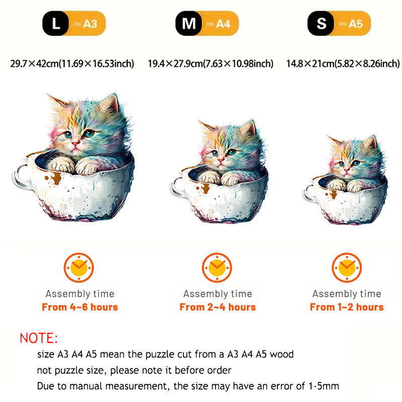  Cute teacup cat -1 Wooden Jigsaw Puzzle