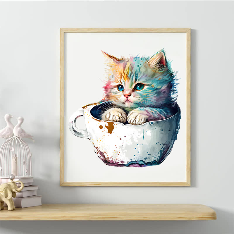  Cute teacup cat -1 Wooden Jigsaw Puzzle