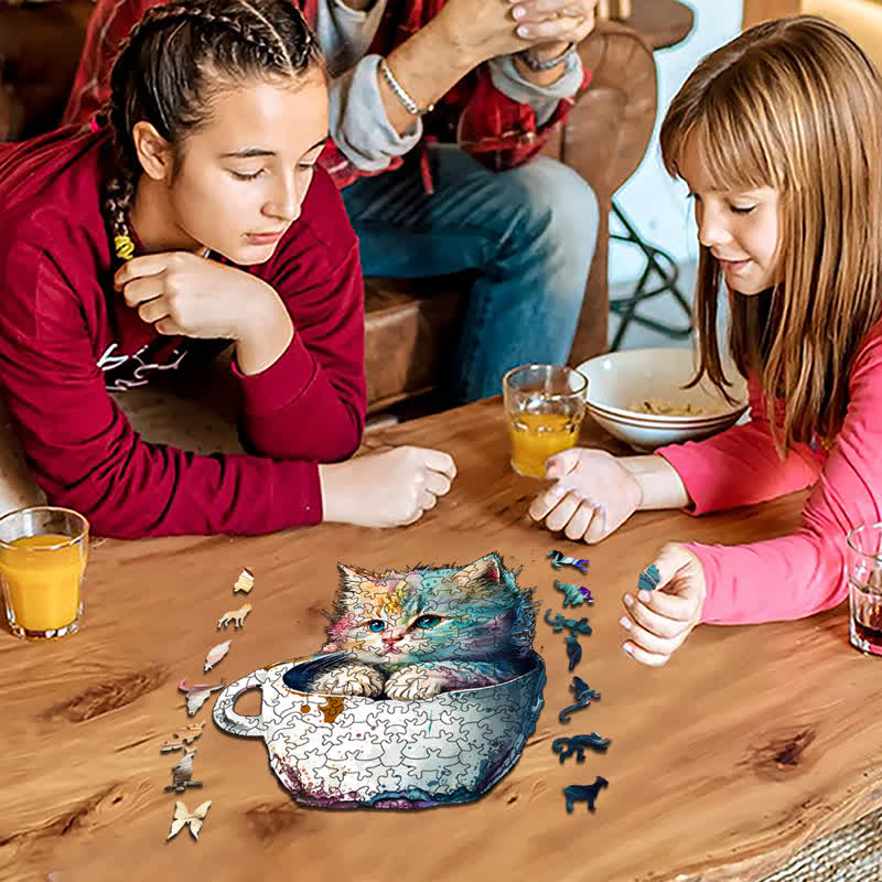  Cute teacup cat -1 Wooden Jigsaw Puzzle