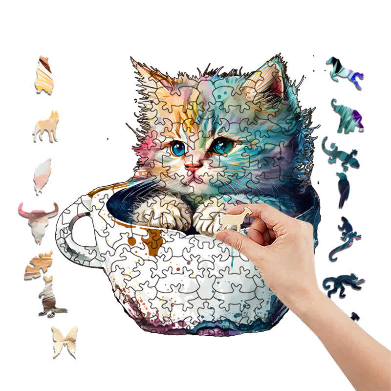  Cute teacup cat -1 Wooden Jigsaw Puzzle