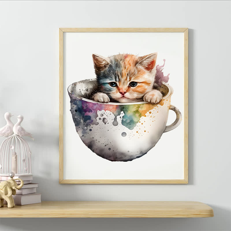  Cute teacup cat -2 Wooden Jigsaw Puzzle