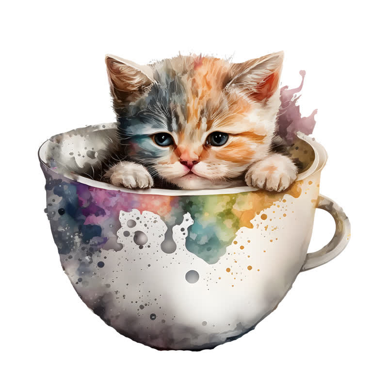  Cute teacup cat -2 Wooden Jigsaw Puzzle