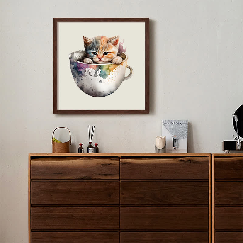  Cute teacup cat -2 Wooden Jigsaw Puzzle