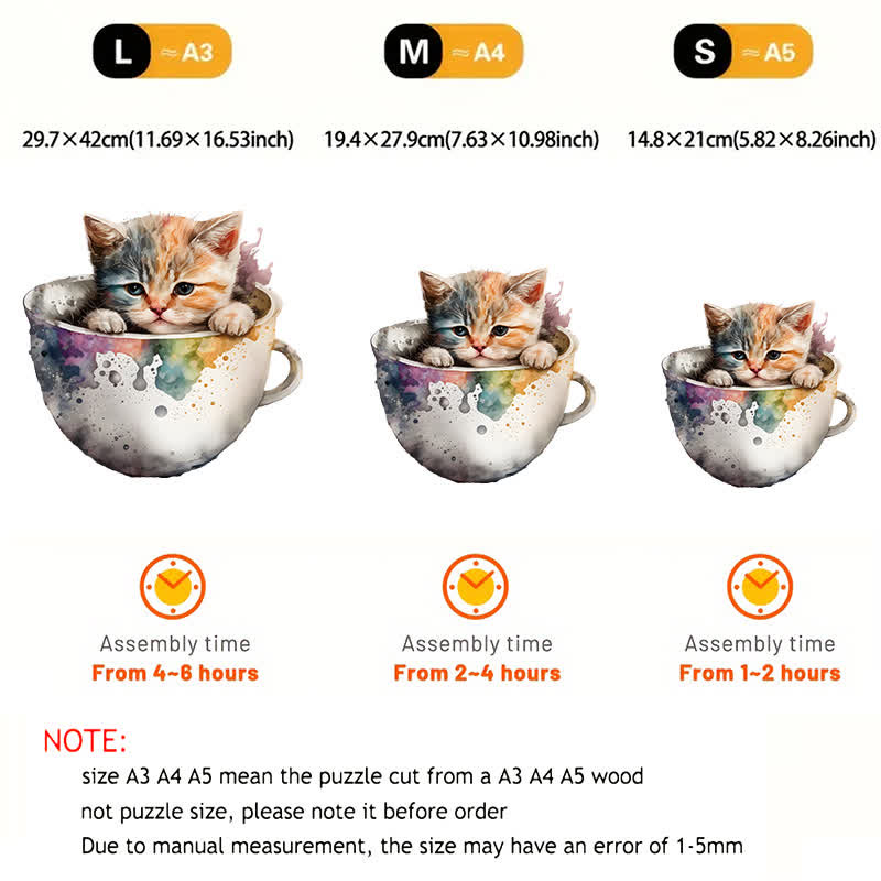  Cute teacup cat -2 Wooden Jigsaw Puzzle
