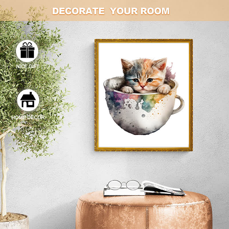  Cute teacup cat -2 Wooden Jigsaw Puzzle