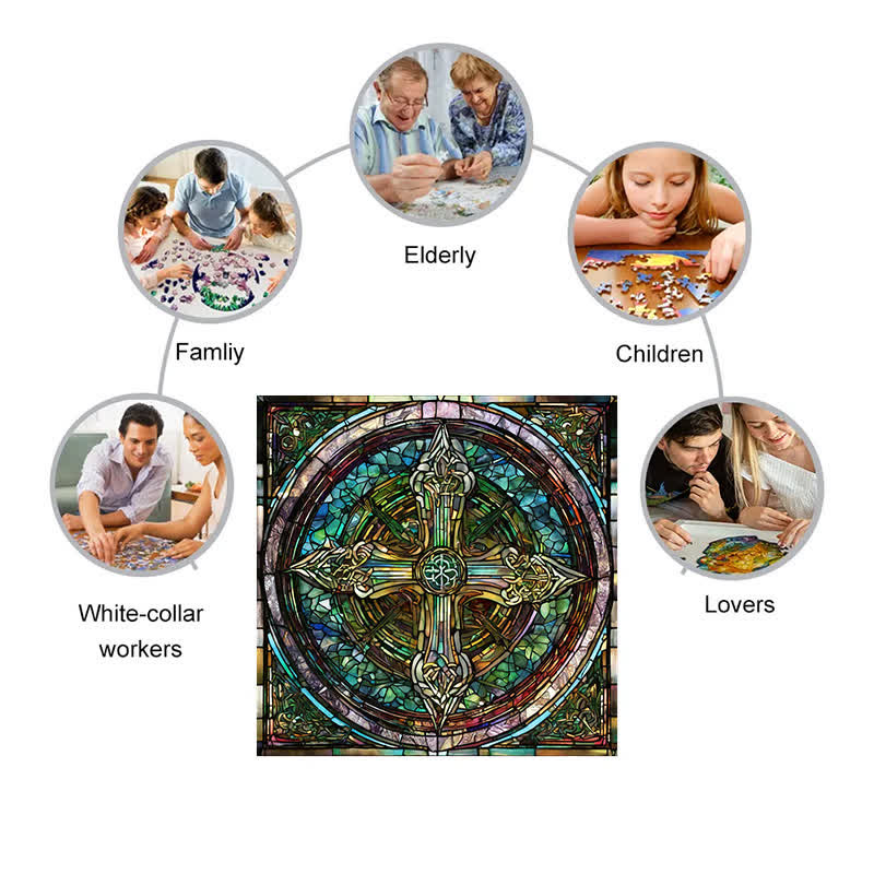 Rubbyoo Celtic Cross with Ancient Runes - Wooden Jigsaw Puzzle