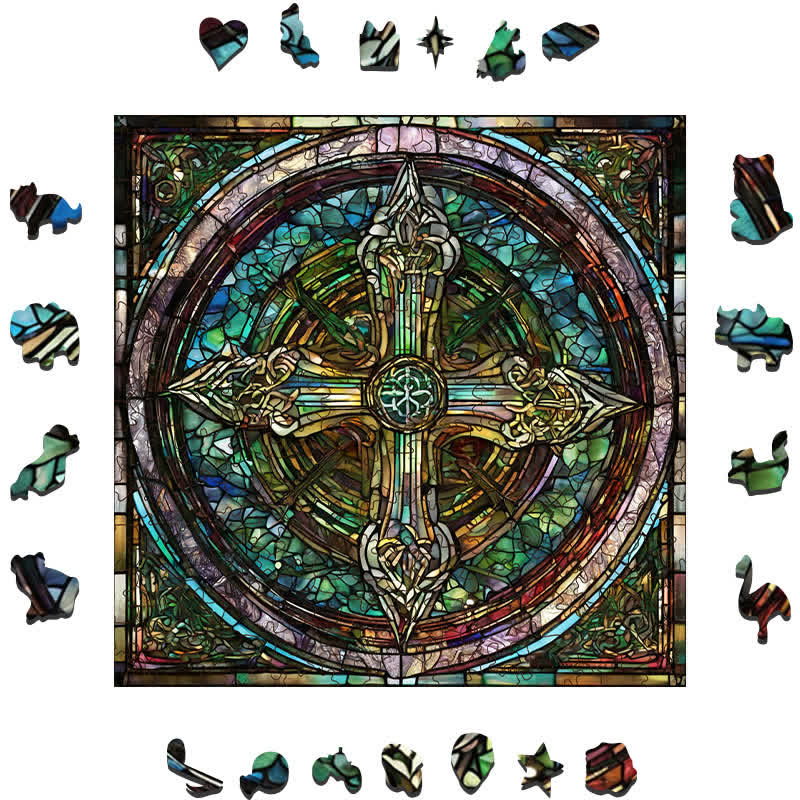 Rubbyoo Celtic Cross with Ancient Runes - Wooden Jigsaw Puzzle