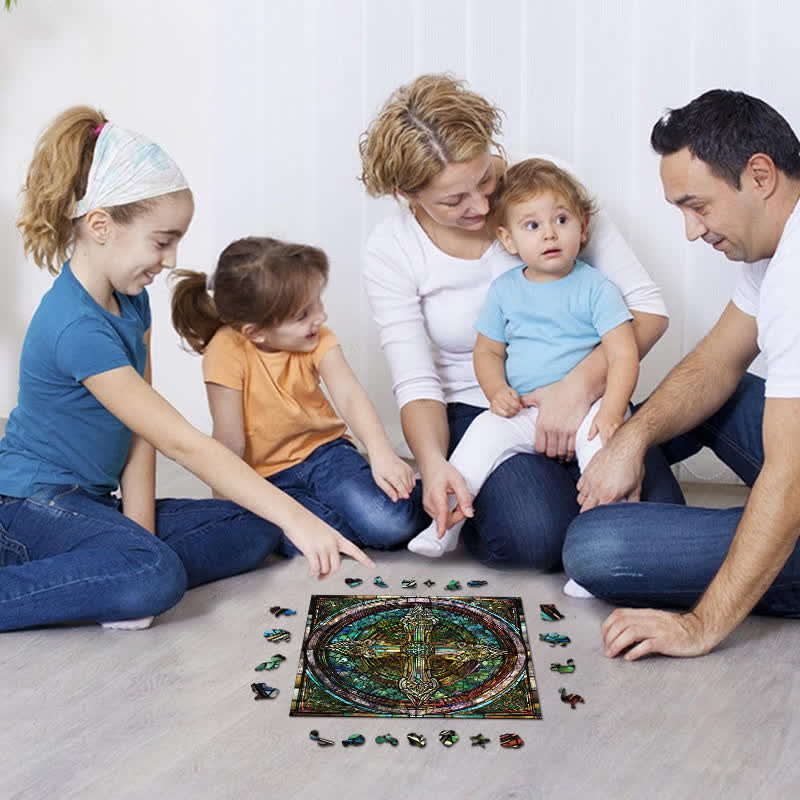 Rubbyoo Celtic Cross with Ancient Runes - Wooden Jigsaw Puzzle