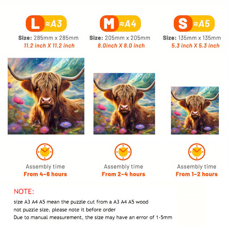 Rubbyoo Cute highland cow - Wooden Jigsaw Puzzle