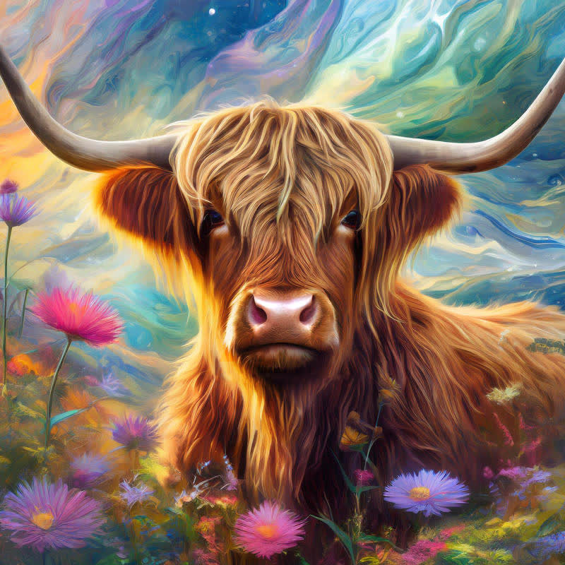 Rubbyoo Cute highland cow - Wooden Jigsaw Puzzle