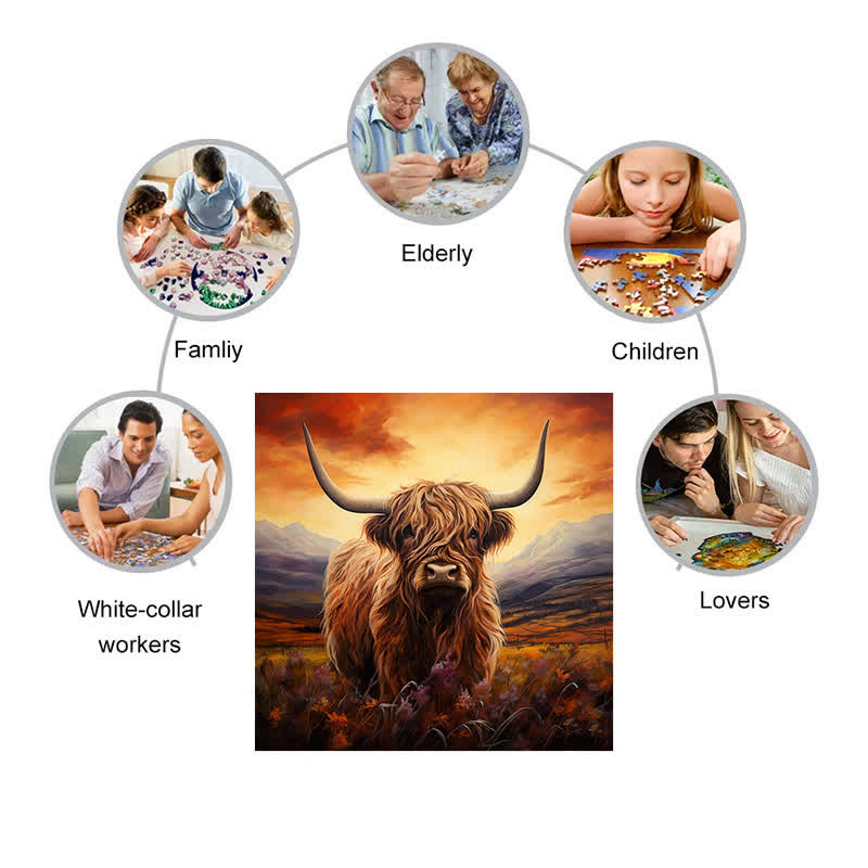 Rubbyoo Highland Cow - Wooden Jigsaw Puzzle