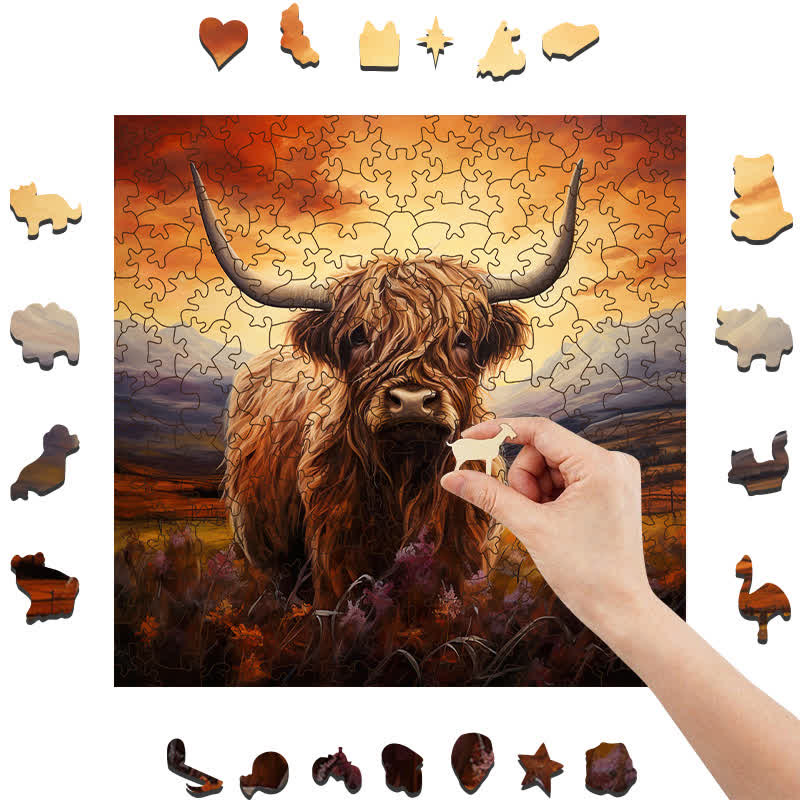 Rubbyoo Highland Cow - Wooden Jigsaw Puzzle