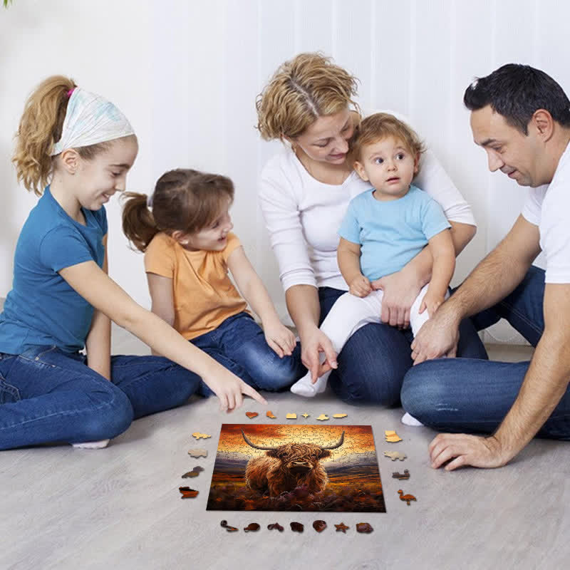 Rubbyoo Highland Cow - Wooden Jigsaw Puzzle