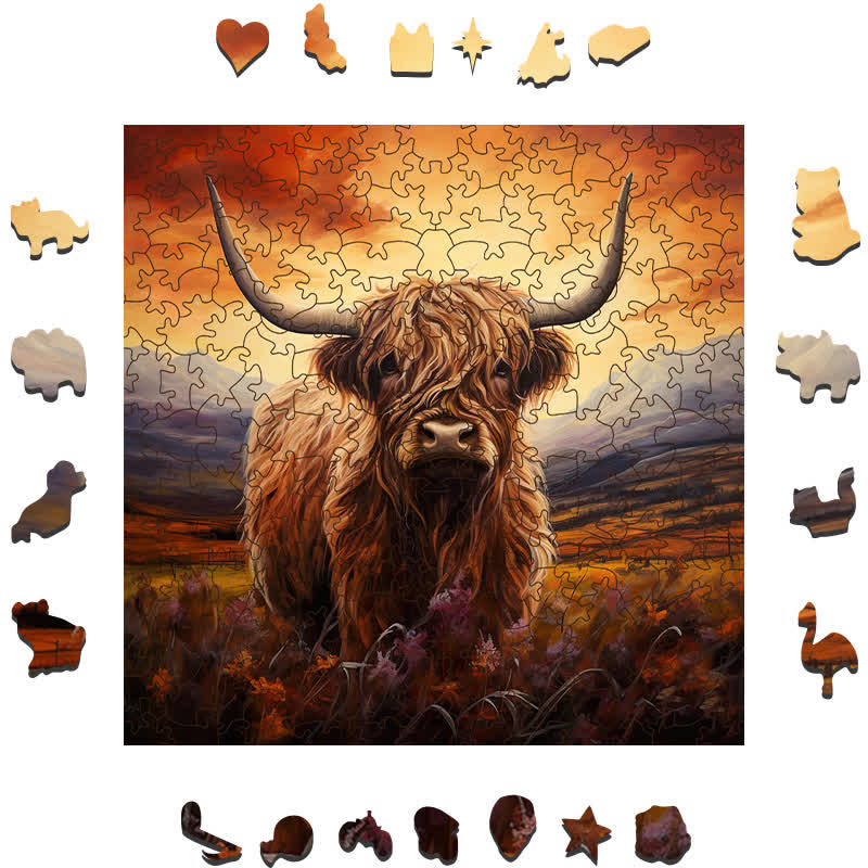 Rubbyoo Highland Cow - Wooden Jigsaw Puzzle