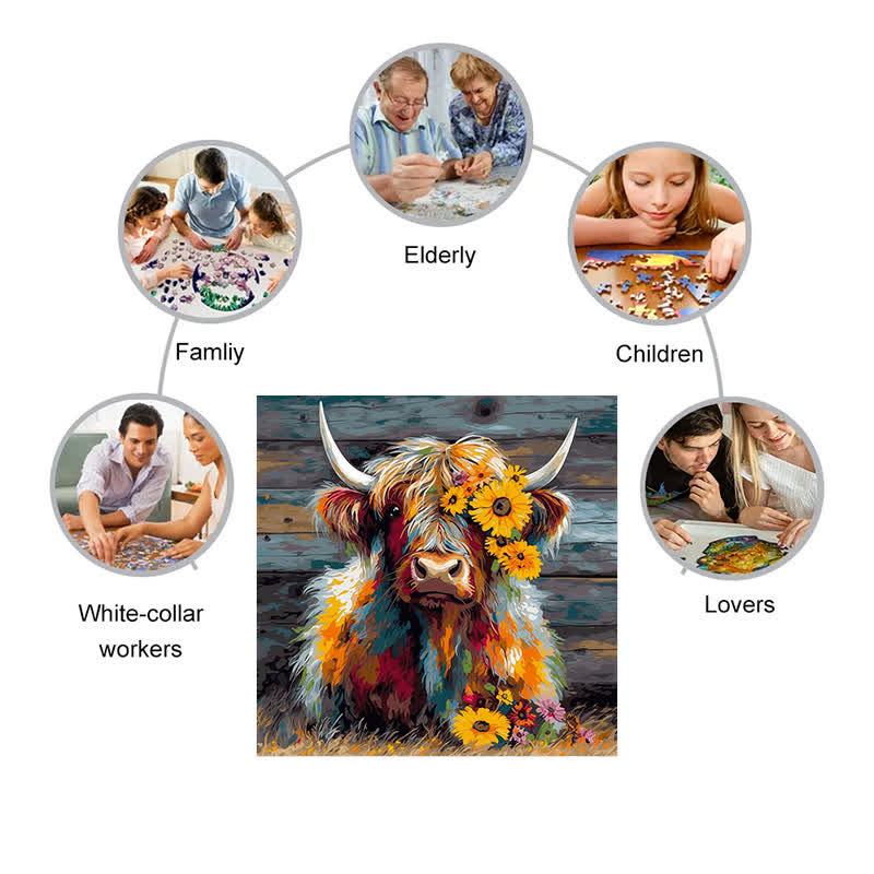 Rubbyoo Cute Highland Cow - Wooden Jigsaw Puzzle