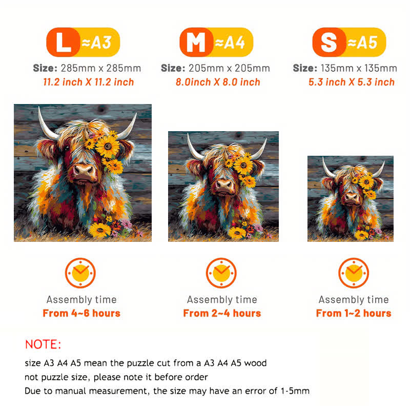 Rubbyoo Cute Highland Cow - Wooden Jigsaw Puzzle