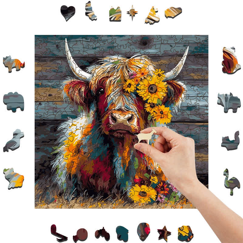 Rubbyoo Cute Highland Cow - Wooden Jigsaw Puzzle