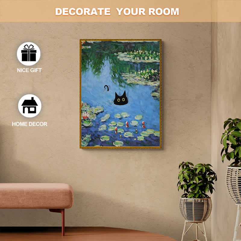 Rubbyoo Water Lilies And Black Cat - Wooden Jigsaw Puzzle