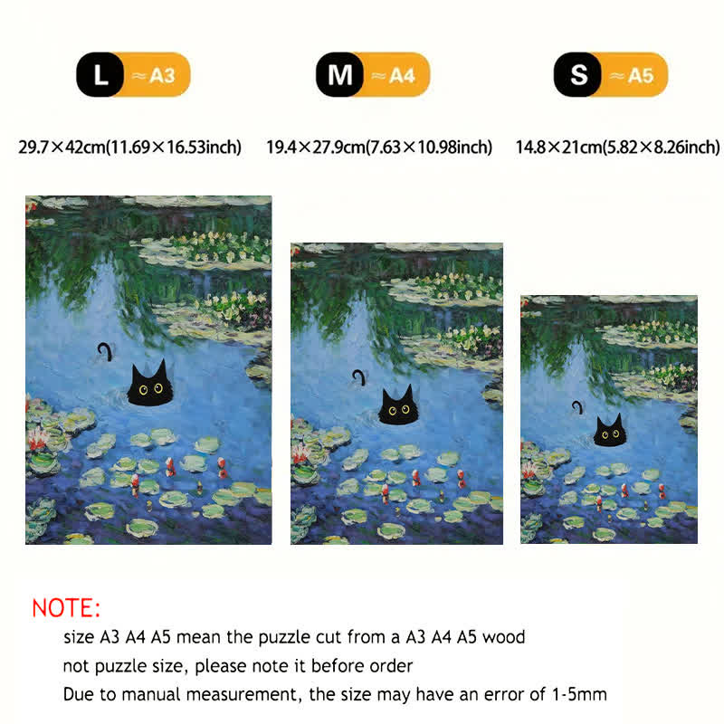 Rubbyoo Water Lilies And Black Cat - Wooden Jigsaw Puzzle