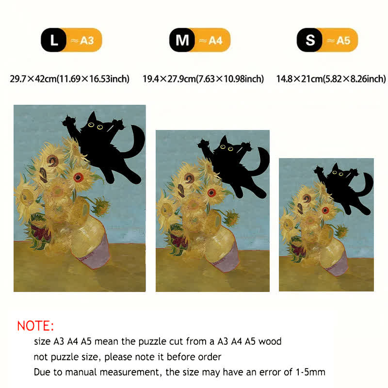 Rubbyoo Sunflowers Cat - Wooden Jigsaw Puzzle