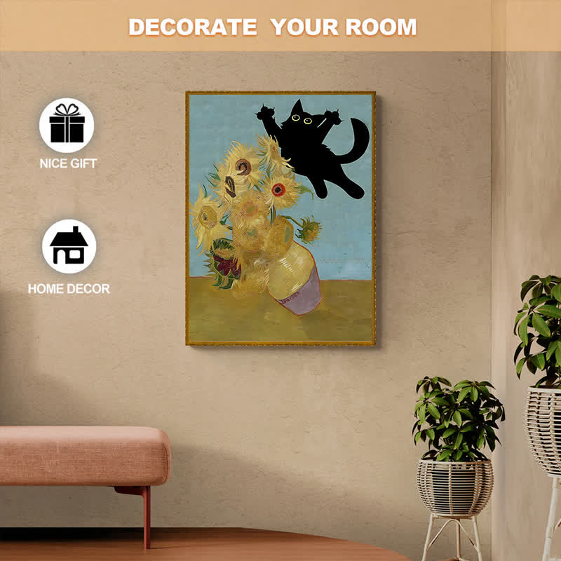 Rubbyoo Sunflowers Cat - Wooden Jigsaw Puzzle