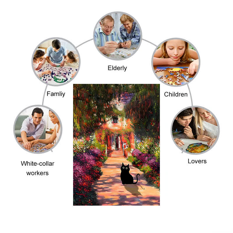 Rubbyoo Monet Garden Cat - Wooden Jigsaw Puzzle