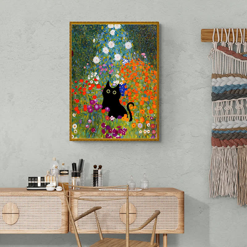 Rubbyoo Black Cat In Flowers Garden - Wooden Jigsaw Puzzle