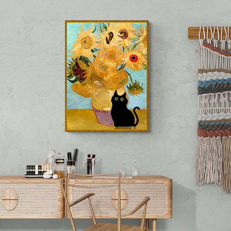 Rubbyoo Cat with Sunflowers - Wooden Jigsaw Puzzle