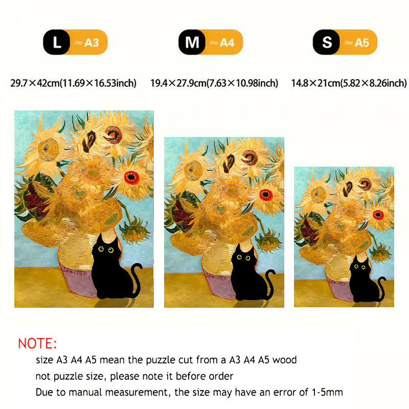 Rubbyoo Cat with Sunflowers - Wooden Jigsaw Puzzle