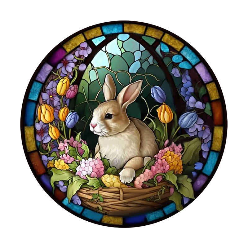 Rubbyoo Bunny Floral Basket Sign - Wooden Jigsaw Puzzle