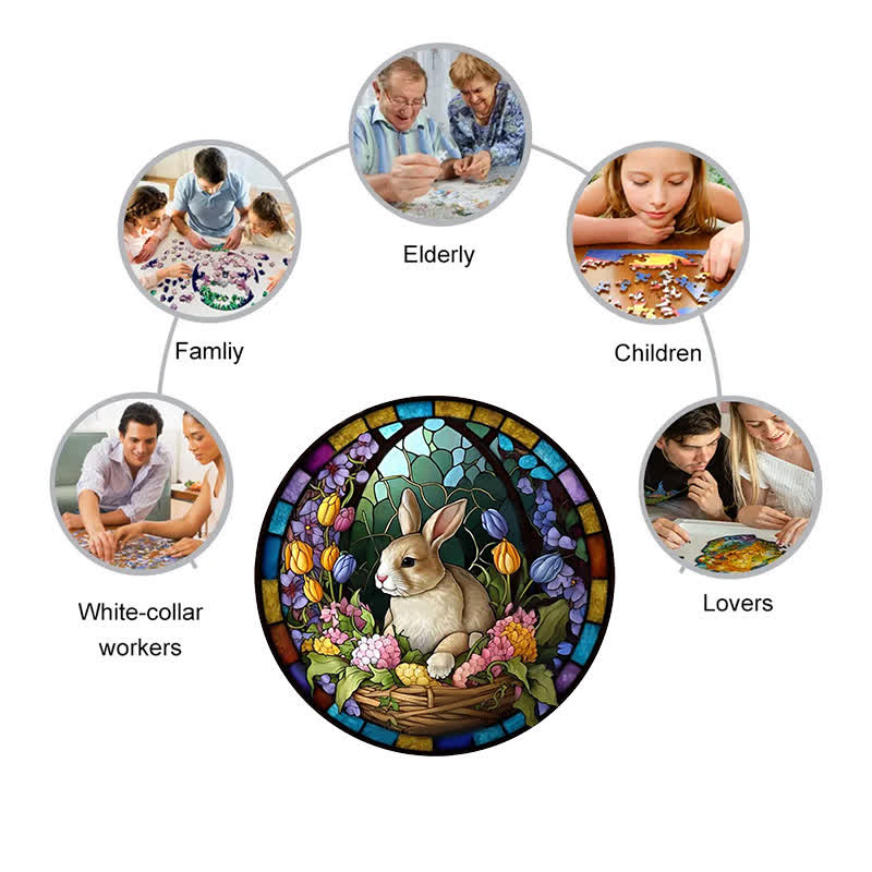 Rubbyoo Bunny Floral Basket Sign - Wooden Jigsaw Puzzle