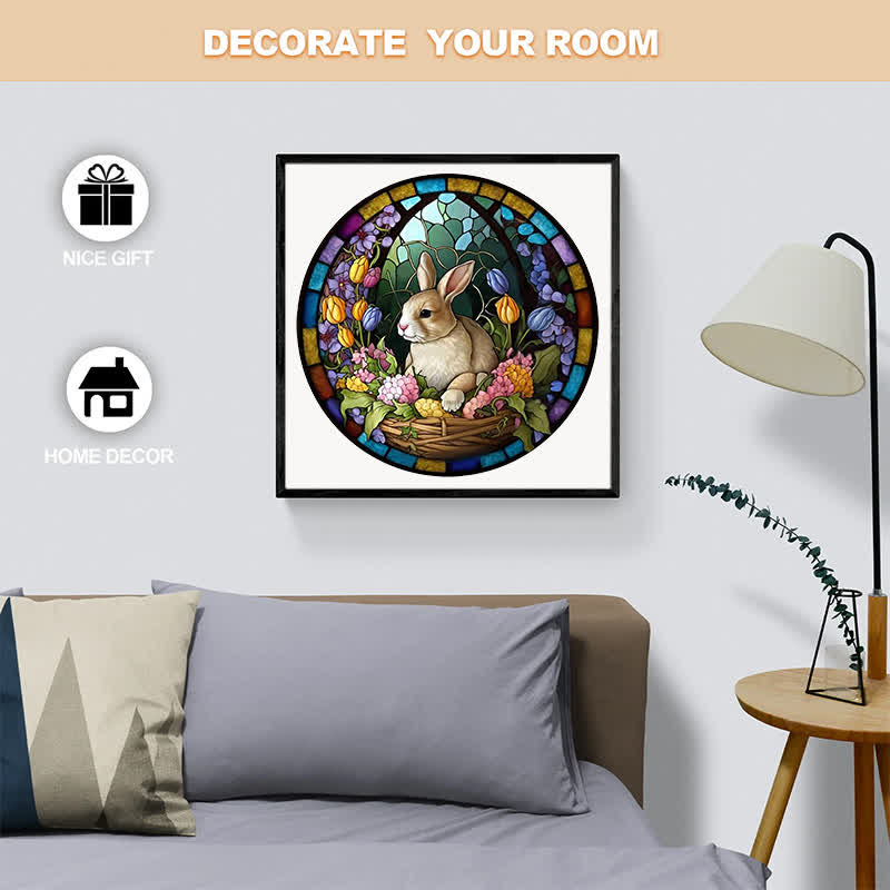 Rubbyoo Bunny Floral Basket Sign - Wooden Jigsaw Puzzle