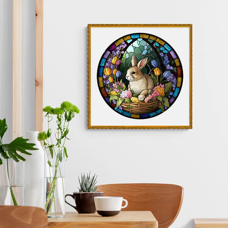 Rubbyoo Bunny Floral Basket Sign - Wooden Jigsaw Puzzle