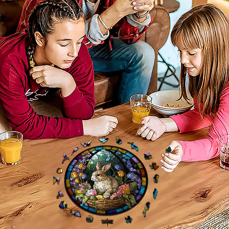 Rubbyoo Bunny Floral Basket Sign - Wooden Jigsaw Puzzle