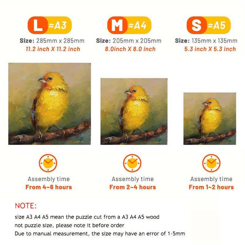 Rubbyoo Yellow Saffron Finch Bird - Wooden Jigsaw Puzzle