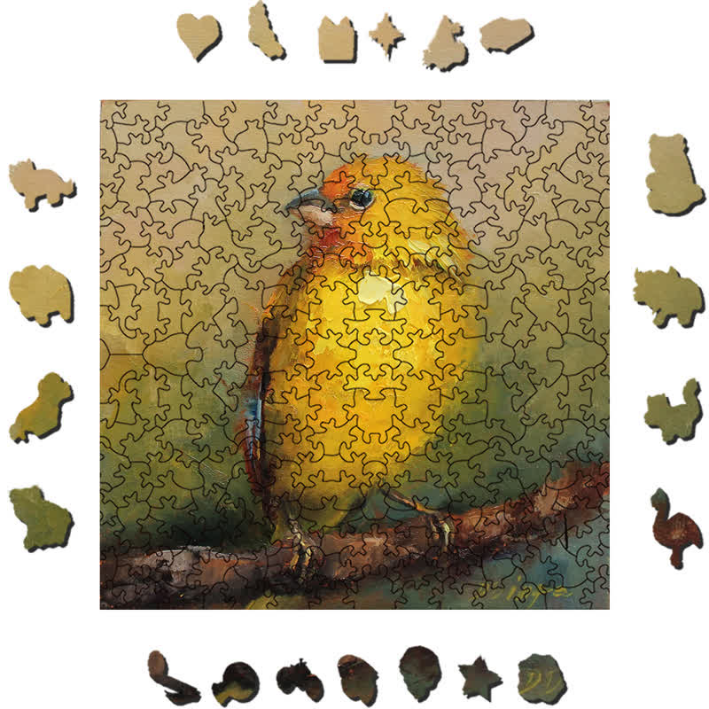 Rubbyoo Yellow Saffron Finch Bird - Wooden Jigsaw Puzzle