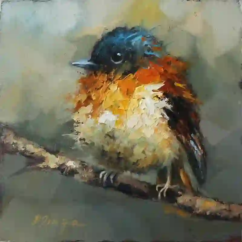 Rubbyoo Orange Black Flycatcher Bird - Wooden Jigsaw Puzzle