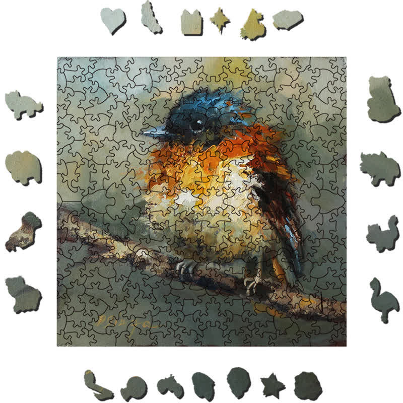 Rubbyoo Orange Black Flycatcher Bird - Wooden Jigsaw Puzzle