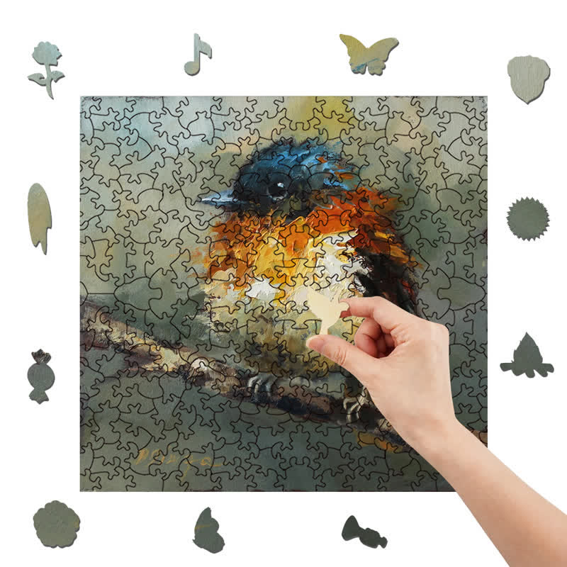 Rubbyoo Orange Black Flycatcher Bird - Wooden Jigsaw Puzzle