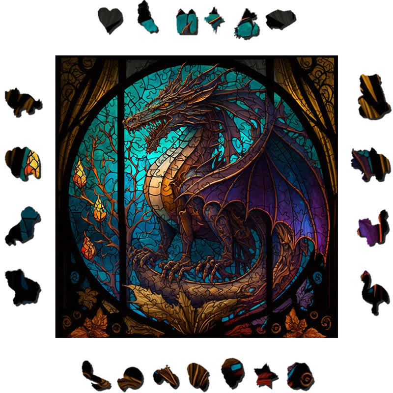 Rubbyoo Dragon Stained -2 Wooden Jigsaw Puzzle