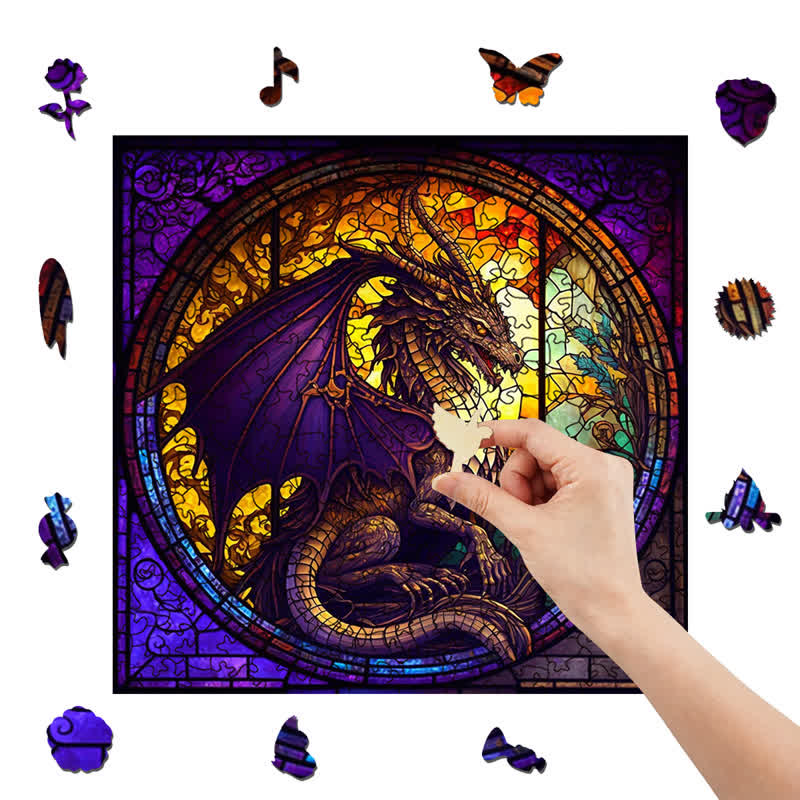 Rubbyoo Dragon Stained -4 Wooden Jigsaw Puzzle