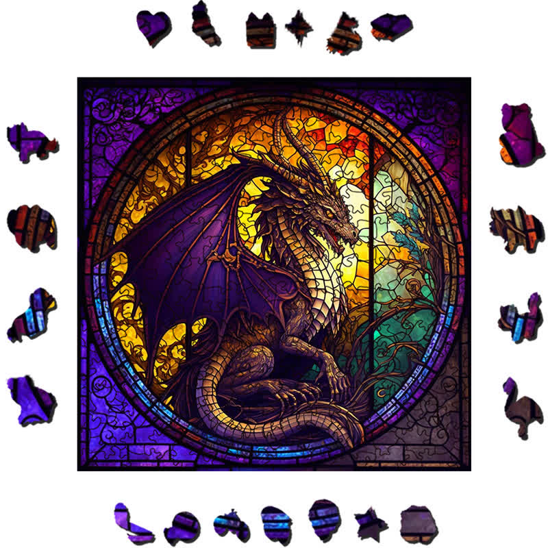 Rubbyoo Dragon Stained -4 Wooden Jigsaw Puzzle