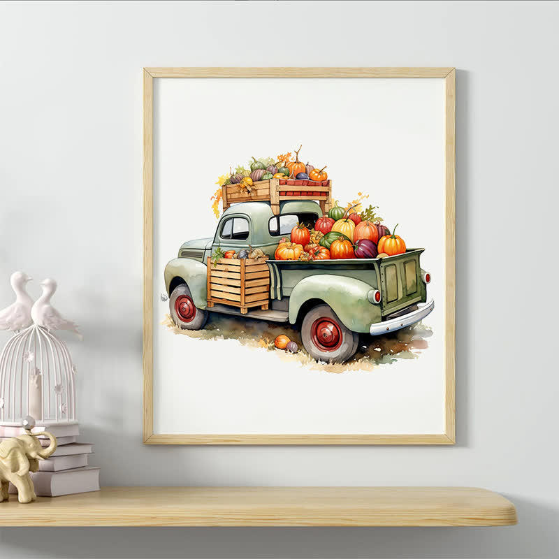 Rubbyoo Farm Truck Pumpkins Stock - Wooden Jigsaw Puzzle