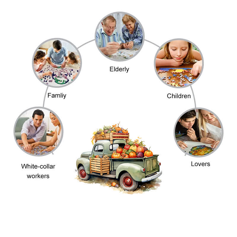 Rubbyoo Farm Truck Pumpkins Stock - Wooden Jigsaw Puzzle