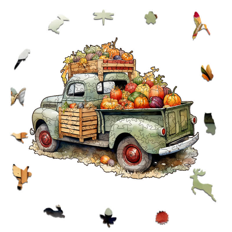 Rubbyoo Farm Truck Pumpkins Stock - Wooden Jigsaw Puzzle