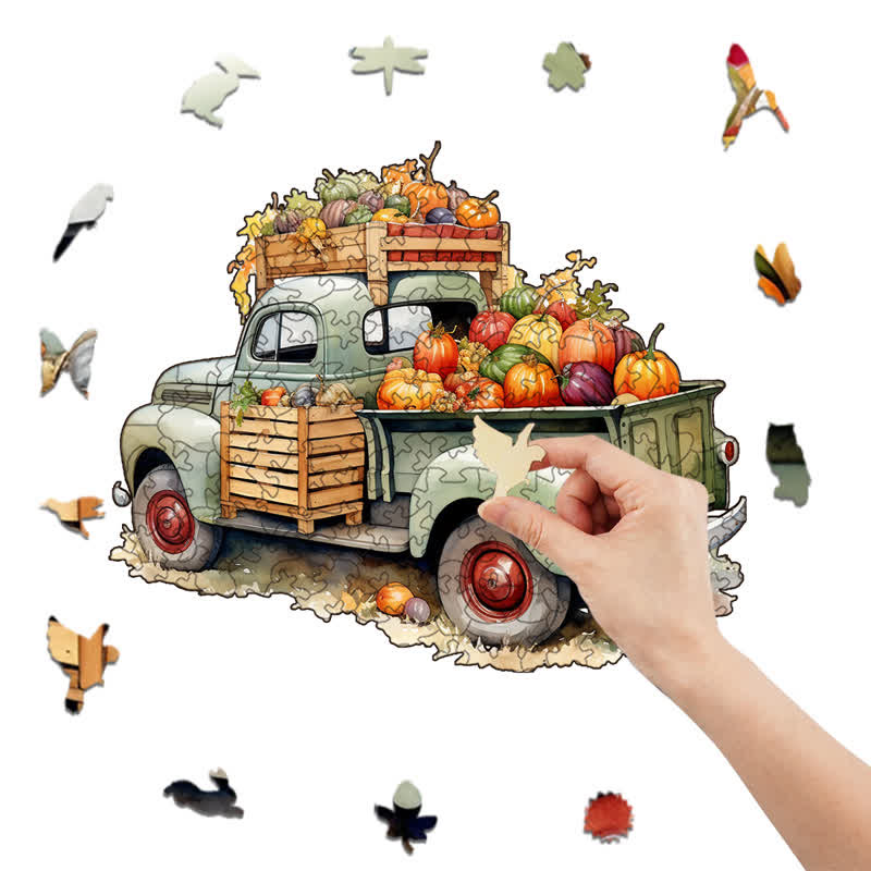 Rubbyoo Farm Truck Pumpkins Stock - Wooden Jigsaw Puzzle