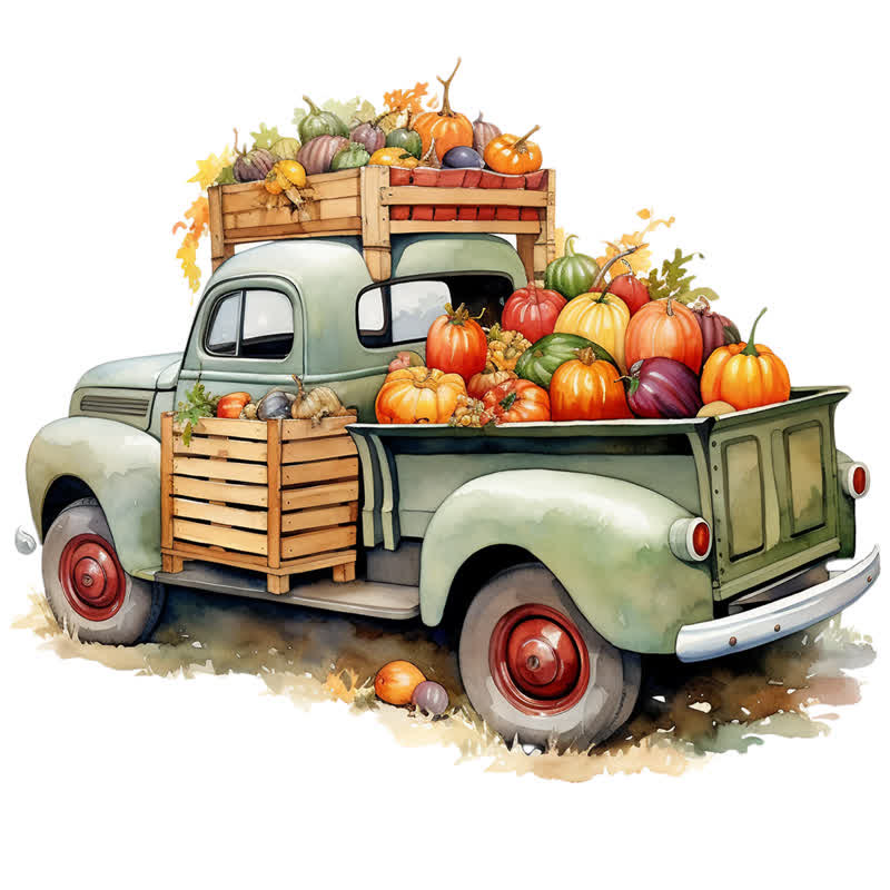 Rubbyoo Farm Truck Pumpkins Stock - Wooden Jigsaw Puzzle