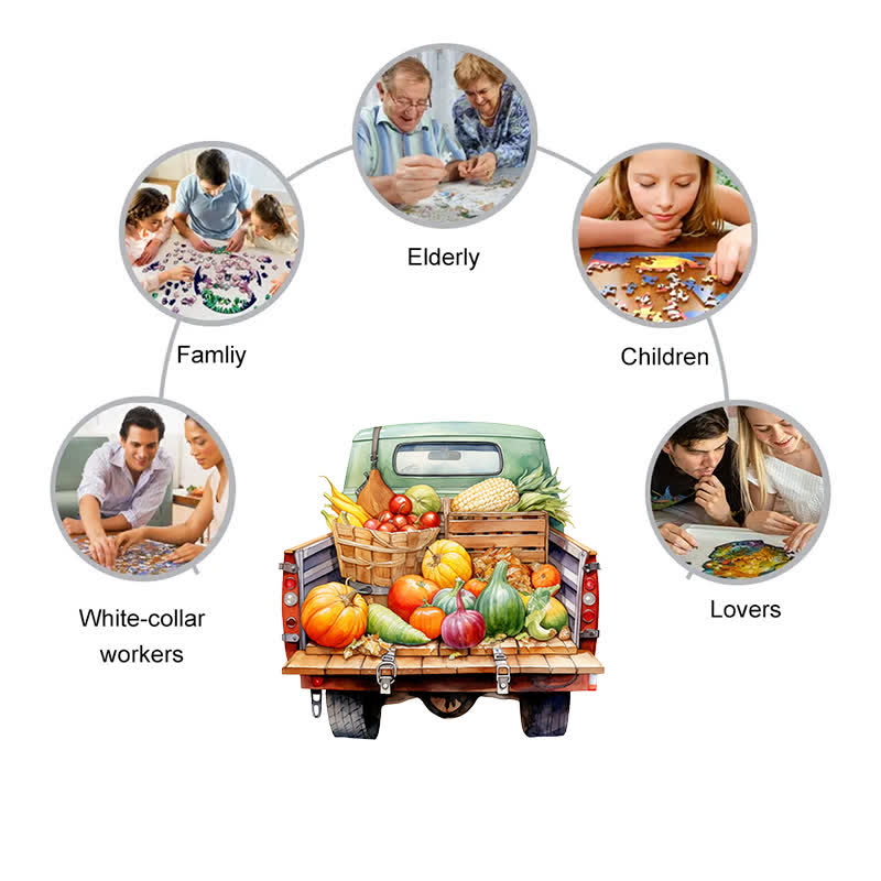 Rubbyoo Retro Trucks Fall Sublimation - Wooden Jigsaw Puzzle