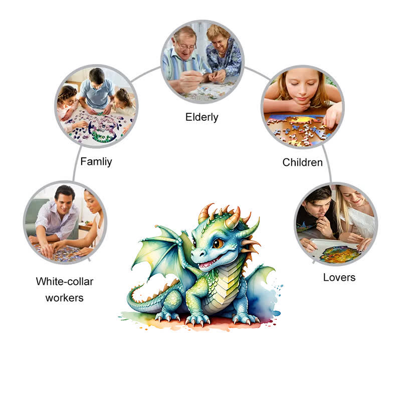 Rubbyoo Adorable Watercolor Baby Dragon - Wooden Jigsaw Puzzle